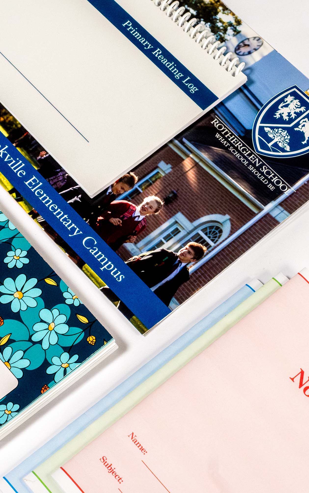 Printed materials being finished by hand in the studio.